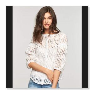 MILLY | 'Michelle' Floral Cotton Eyelet Blouse - [size 4, White]